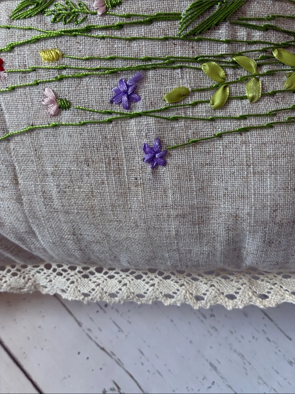 Set of 2 Ashland Embroidered Wildflower Floral Pillows with Crochet Trim, NWT